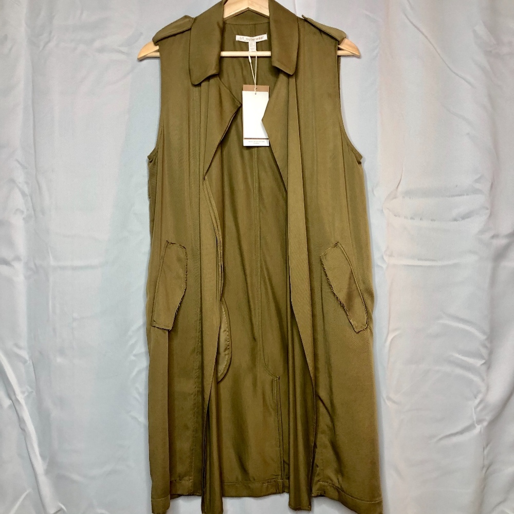 Zara trf_outerwear Long Olive Green Vest, Sz Small